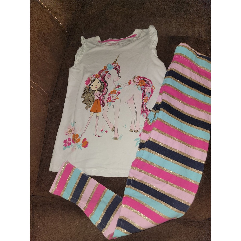 Issac mizrahi unicorn girl top size 7 8 striped pants size 10 12